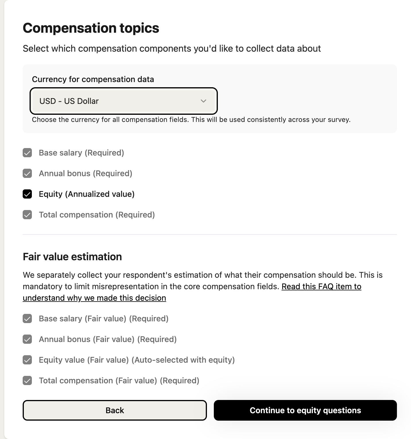 Compensation topics interview pack in the Salary Confidential poll configurator