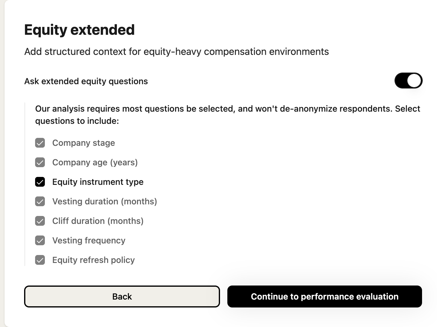 Extended equity interview pack in the Salary Confidential poll configurator