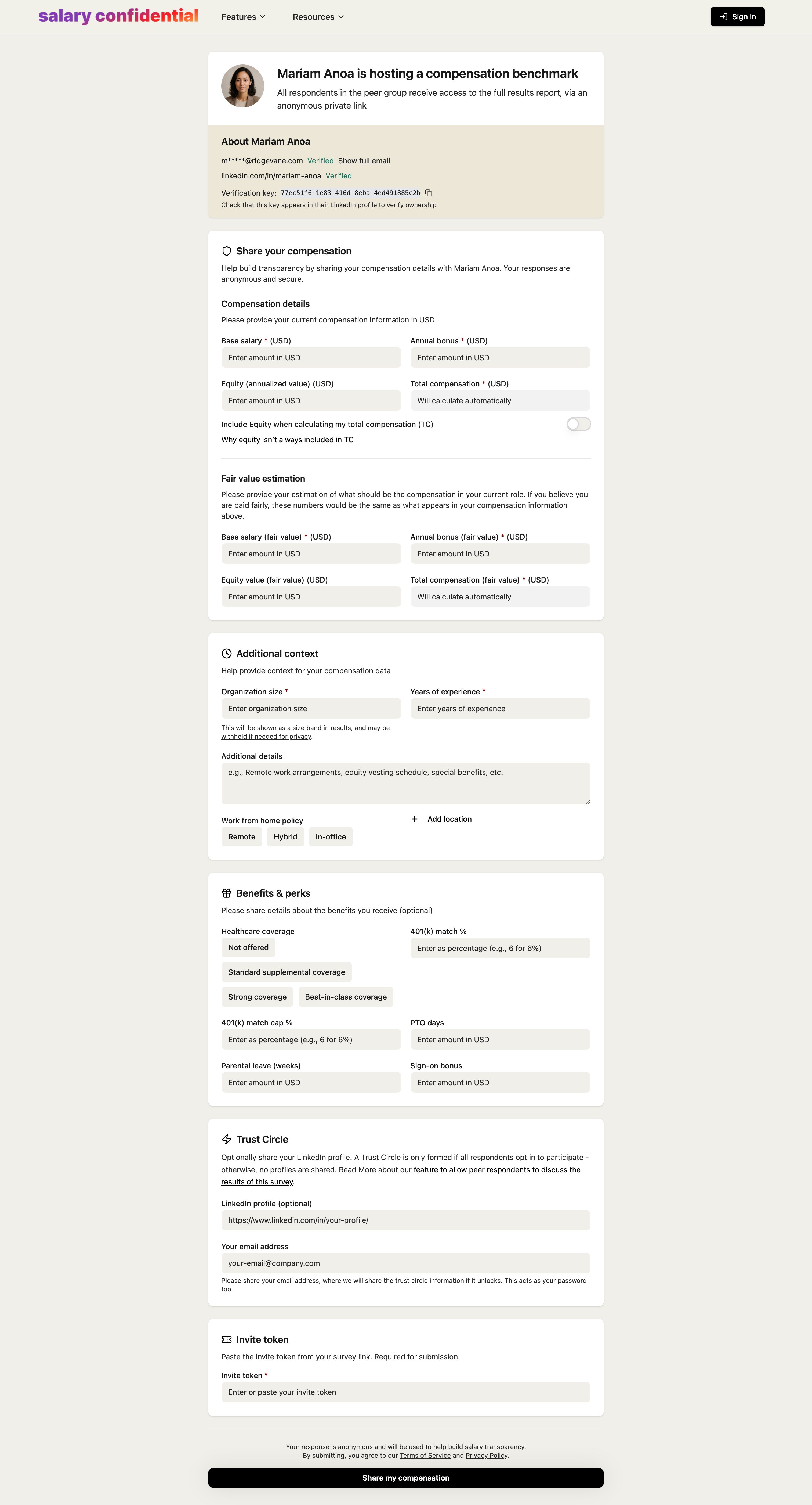 Salary Confidential survey setup interface